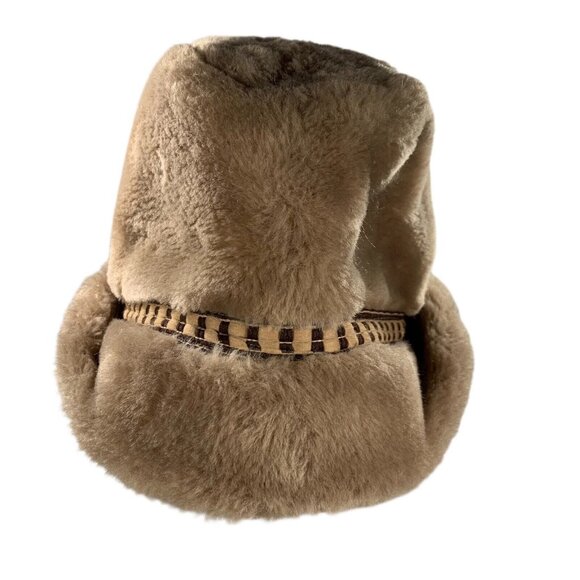 Vintage Stetson Tan Faux Fur Tyrolean Fedora Russian Winter Hat banded feather - Picture 12 of 12